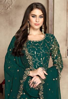 Teal embroidered georgette salwar 2
