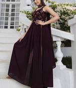 PURPLE THREAD AND SEQUINCE EMBROIDERED WORK GEORGETTE ANARKALI LONG SALWAR SUIT DUPATTA STITCHED GOWN