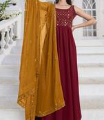 RED THREAD AND SEQUINCE EMBROIDERED WORK GEORGETTE ANARKALI LONG SALWAR SUIT DUPATTA STITCHED GOWN