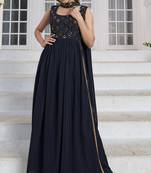 BLUE THREAD AND SEQUINCE EMBROIDERED WORK GEORGETTE ANARKALI LONG SALWAR SUIT DUPATTA STITCHED GOWN