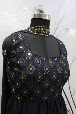 BLUE THREAD AND SEQUINCE EMBROIDERED WORK GEORGETTE ANARKALI LONG SALWAR SUIT DUPATTA STITCHED GOWN 5