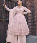 PINK THREAD AND SEQUINCE EMBROIDERED WITH MIRROR WORK GEORGETTE ANARKALI LONG SALWAR SUIT DUPATTA STITCHED GOWN