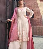 BABY PINK THREAD AND SEQUINCE EMBROIDERED WITH MIRROR WORK GEORGETTE ANARKALI LONG SALWAR SUIT DUPATTA STITCHED GOWN