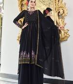 DARK BLUE THREAD AND SEQUINCE EMBROIDERED WORK GEORGETTE ANARKALI LONG SALWAR SUIT DUPATTA STITCHED GOWN