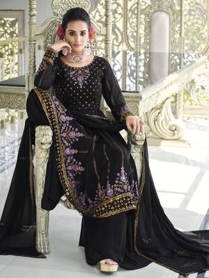 DARK BLUE THREAD AND SEQUINCE EMBROIDERED WORK GEORGETTE ANARKALI LONG SALWAR SUIT DUPATTA STITCHED GOWN 3