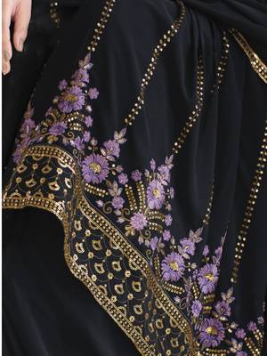 DARK BLUE THREAD AND SEQUINCE EMBROIDERED WORK GEORGETTE ANARKALI LONG SALWAR SUIT DUPATTA STITCHED GOWN 4
