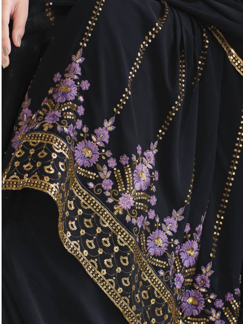 DARK BLUE THREAD AND SEQUINCE EMBROIDERED WORK GEORGETTE ANARKALI LONG SALWAR SUIT DUPATTA STITCHED GOWN
