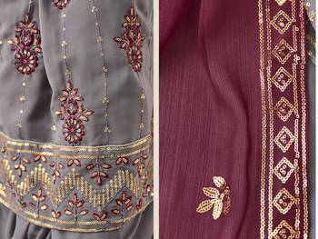 GREY THREAD AND SEQUINCE EMBROIDERED WORK GEORGETTE ANARKALI LONG SALWAR SUIT DUPATTA STITCHED GOWN 5