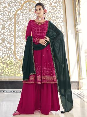 RANI PINK THREAD AND SEQUINCE EMBROIDERED WORK GEORGETTE ANARKALI LONG SALWAR SUIT DUPATTA STITCHED GOWN 1