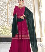 RANI PINK THREAD AND SEQUINCE EMBROIDERED WORK GEORGETTE ANARKALI LONG SALWAR SUIT DUPATTA STITCHED GOWN