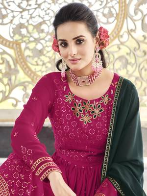 RANI PINK THREAD AND SEQUINCE EMBROIDERED WORK GEORGETTE ANARKALI LONG SALWAR SUIT DUPATTA STITCHED GOWN 2