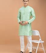 DEYANN Jacquard Silk Woven Design Kurta With Churidar Set For Men