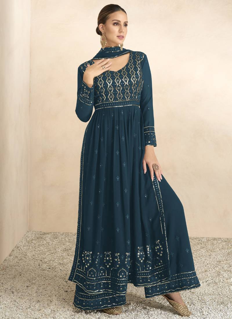 Teal Georgette Pakistani Salwar Kameez
