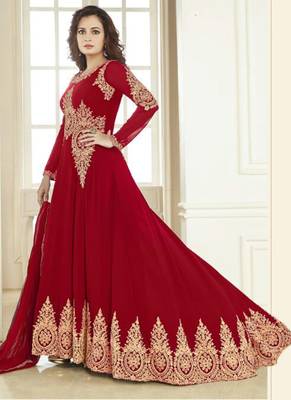 Red embroidered georgette salwar kameez 1