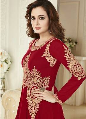 Red embroidered georgette salwar kameez 2
