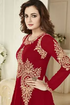 Red embroidered georgette salwar kameez