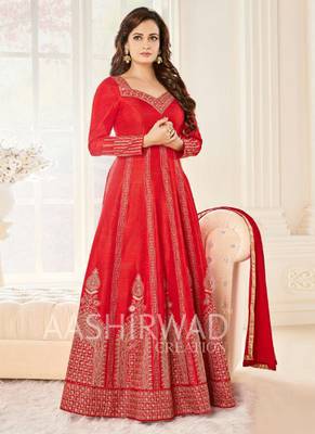 Red embroidered georgette salwar kameez 1