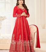 Red embroidered georgette salwar kameez