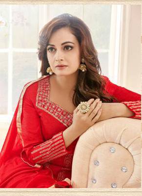 Red embroidered georgette salwar kameez 2