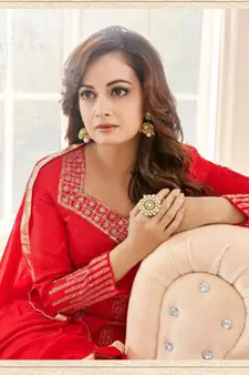 Red embroidered georgette salwar kameez