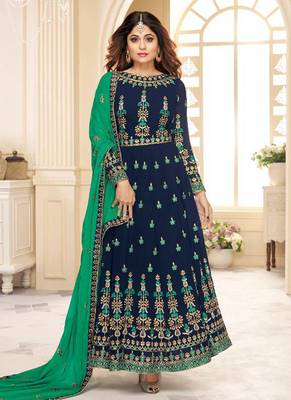 Blue embroidered georgette salwar kameez 1