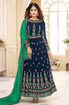 Blue embroidered georgette salwar kameez