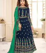Blue embroidered georgette salwar kameez