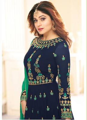 Blue embroidered georgette salwar kameez 2