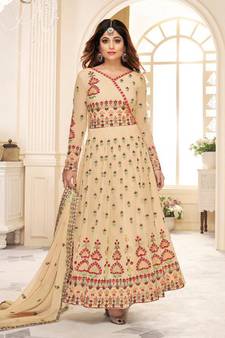 Beige embroidered georgette salwar kameez