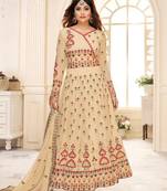Beige embroidered georgette salwar kameez
