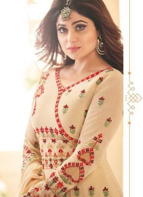 Beige embroidered georgette salwar kameez 2