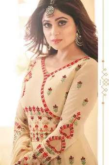 Beige embroidered georgette salwar kameez