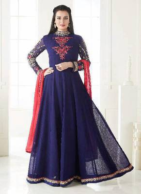 Blue embroidered georgette salwar kameez 1