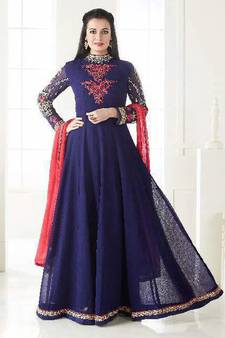 Blue embroidered georgette salwar kameez