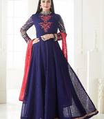 Blue embroidered georgette salwar kameez