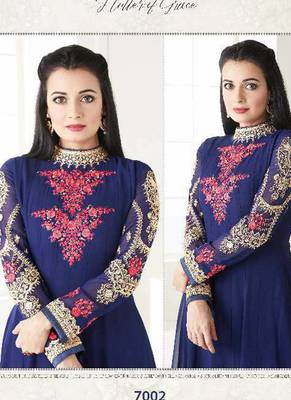 Blue embroidered georgette salwar kameez 2