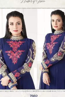 Blue embroidered georgette salwar kameez