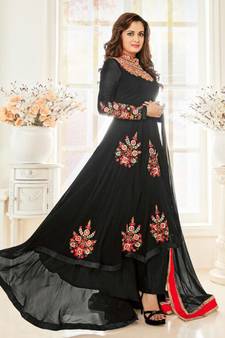 Black embroidered georgette salwar kameez
