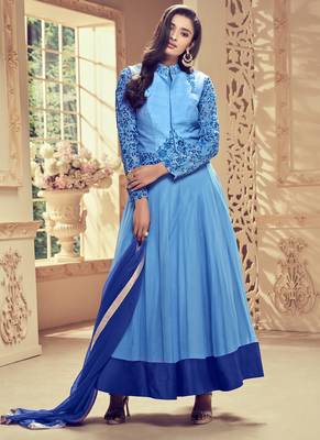 Blue embroidered georgette salwar kameez 1
