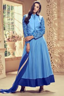 Blue embroidered georgette salwar kameez