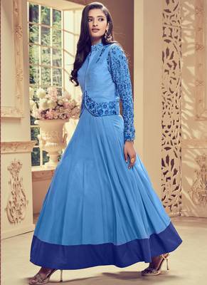 Blue embroidered georgette salwar kameez 2
