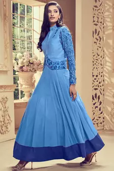 Blue embroidered georgette salwar kameez