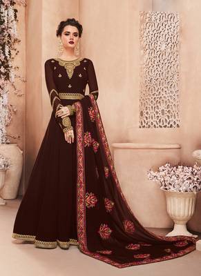 Brown embroidered georgette salwar kameez 1