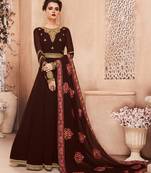 Brown embroidered georgette salwar kameez