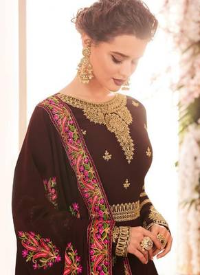 Brown embroidered georgette salwar kameez 2