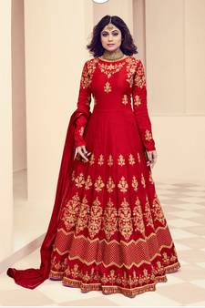 Red embroidered silk salwar kameez