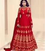 Red embroidered silk salwar kameez