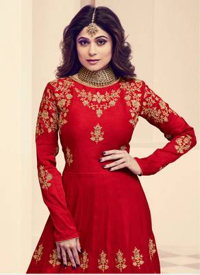Red embroidered silk salwar kameez 2