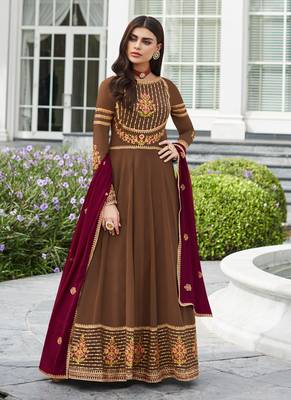Brown embroidered georgette salwar kameez 1