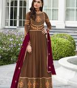 Brown embroidered georgette salwar kameez